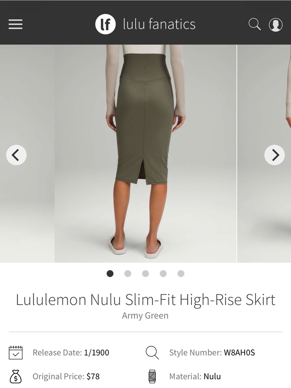 lululemon athletica Nulu Slim- Fit High Rise Pencil Skirt in Olive Green size 6